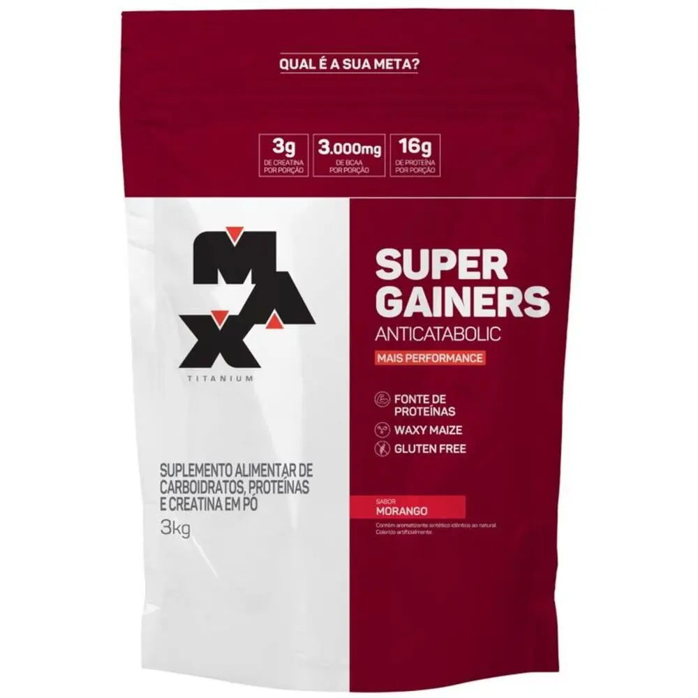 SUPER GAINERS 3KG MORANGO - MAX TITANIU - SUPER GAINERS (3KG) MORANGO ...